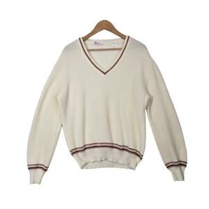Carson Pirie Scott Waffle Knit Sweater XL Ivory V Neck Collegiate Grandpa Core